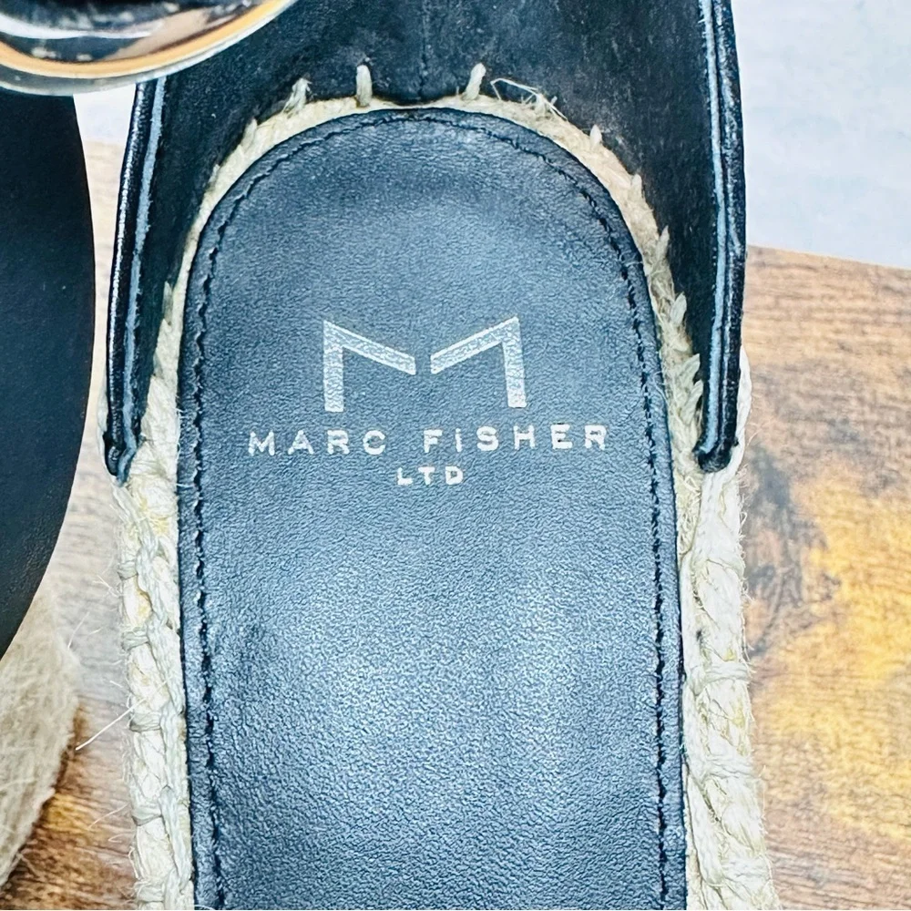 Marc Fisher Andrew Espadrille Wedge Sandals Black White Woven Platform Sz 6 Euro